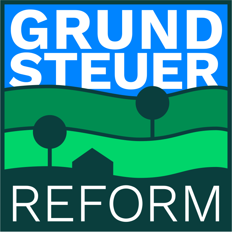 Wortbildmarke zur Grundsteuerreform: verlinkt ist eine Seite mit Informationen für Eigentümerinnen von Grundbesitz